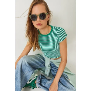 Kadın Çizgili Fitilli Kaşkorse Basic T-Shirt