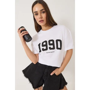Kadın  Baskılı Bisiklet Yaka Kısa Kollu Oversize Basic T-Shirt
