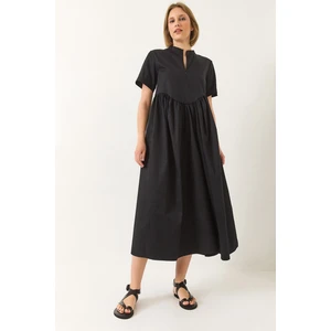 Kadın Yakası Fermuarlı Cep Detaylı Kısa Kollu Poplin Uzun Elbise