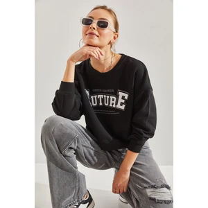 Kadın Baskılı Üç Iplik Şardonlu Sweatshirt