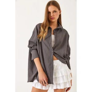Kadın Düşük Omuz Oversize Basic Bürümcük Gömlek