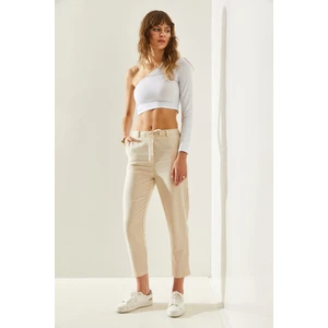 Kadın Beli Lastikli Bağlamalı Havuç Kesim Keten Pantolon