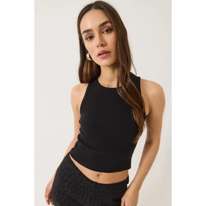 Kadın Fitilli Halter Yaka Kaşkorse Basic Crop Top Atlet