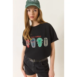 Kadın Baskılı Oversize Kısa Kollu Basic T-Shirt