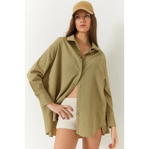 Kadın Düşük Omuz Oversize Basic Bürümcük Gömlek