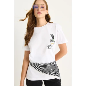 Kadın Panda Baskılı Kısa Kollu Bisiklet Yaka Basic T-Shirt