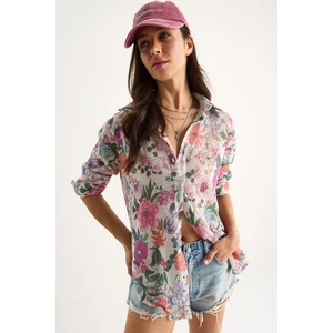 Kadın Desenli Dijital Baskılı Regular Yazlık Örme Gömlek