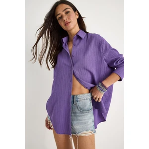 Kadın Düşük Omuz Oversize Basic Bürümcük Gömlek