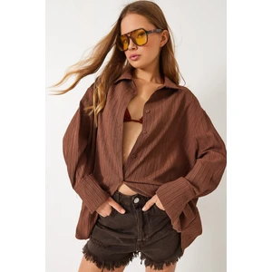 Kadın Düşük Omuz Oversize Basic Bürümcük Gömlek