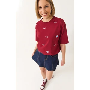 Kadın Göz Baskılı Kısa Kollu Pamuklu Oversize T-Shirt
