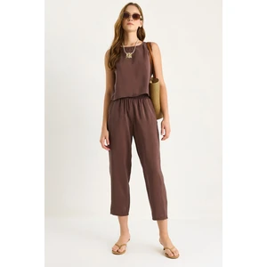 Kadın Kalın Askılı Bluz Beli Lastikli Pantolon Modal Takım