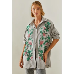 Kadın Nakışlı Sofya Keten Gömlek