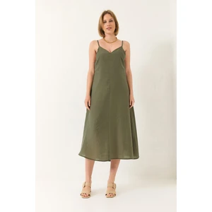 Kadın V Yaka Ince Askılı Gizli Fermuarlı Astarlı Modal Elbise