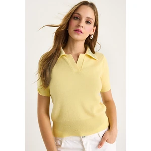 Kadın Polo Yaka Taş Detaylı Yazlık Triko Bluz