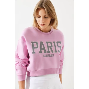 Kadın Paris Baskılı Üç Iplik Şardonlu Sweatshirt