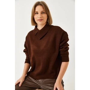 Kadın Yaka Detayl Triko Kazak