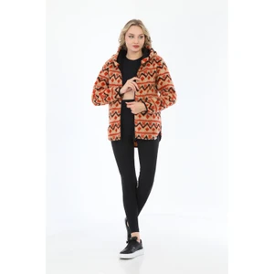 Uzun Kollu Fermuarlı Kapüşonlu Regular Peluş Sweatshirt