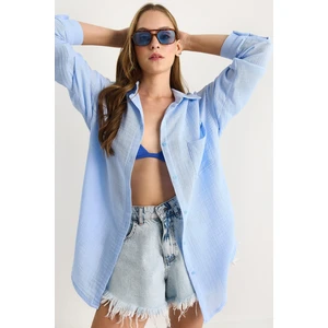 Kadın Oversize Basic Müslin Gömlek