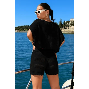 Kadın Kayık Yaka Ajurlu Örgü Triko Alt-Üst Takım