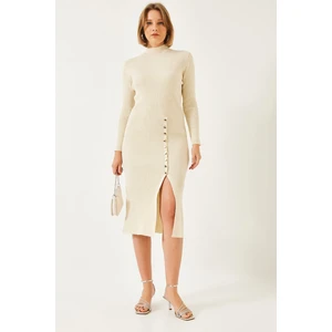 Kadın Fitilli Düğmeli Triko Elbise