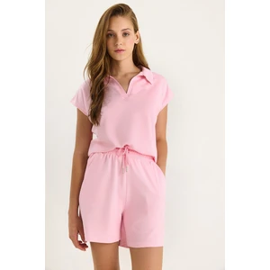 Kadın Polo Yaka Üst Kısa Şortlu Modal Basic Alt-Üst Takım