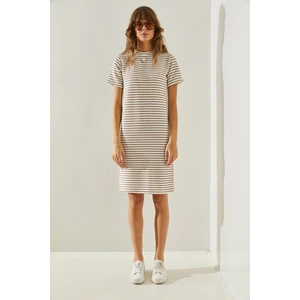 Kadın Çizgili Gofre Elbise