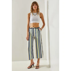 Çizgili Lastik Bel Bağlamalı Palazzo Pantolon