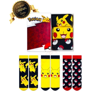 Kutulu Pikachu Desenli Lisanslı Orijinal Pokemon Çorabı - 39-45 - DL15650201