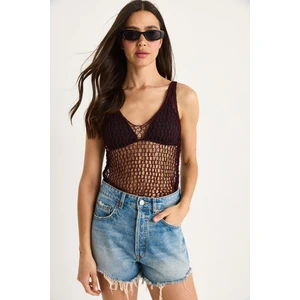 Kadın File Detay Ajurlu Triko Bluz