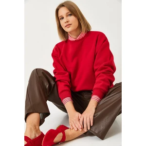 Kadın Bisiklet Yaka Şardonlu Basic Sweatshirt