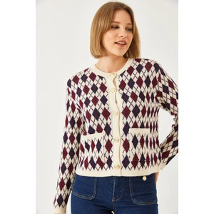 Kadın Baklava Desenli Cepli Triko Hırka