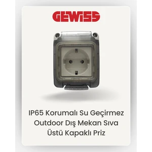 IP65 Korumalı Su Geçirmez Outdoor Dış Mekan Sıva Üstü Kapaklı Priz - Kapak Dahil