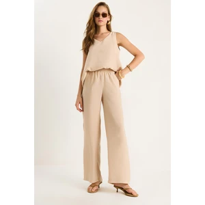 Kadın V Yaka Askılı Bluz Palazzo Pantolonlu Alt-Üst Takım