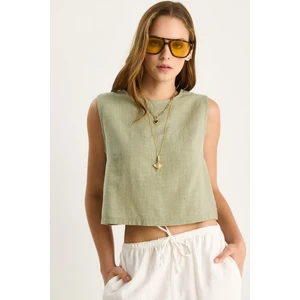 Kadın Kolsuz Keten Bluz  -