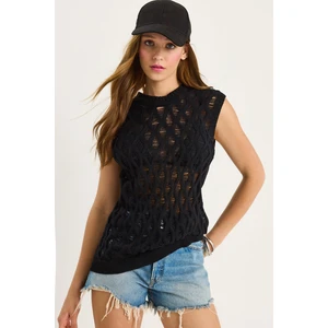 Kadın Bisiklet Yaka Ajurlu Örgü Bluz