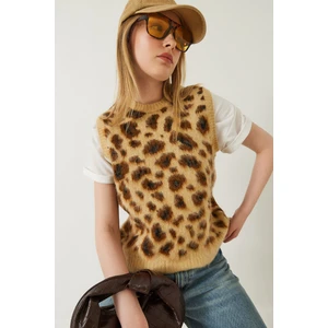 Kadın Şardonlu Leopar Desenli Süveter