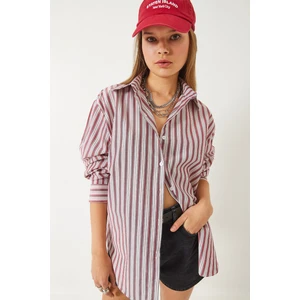 Kadın Çizgili Regular Basic Viskon Gömlek