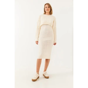 Kadın Crop Triko Kazak Elbise Alt Üst Takım