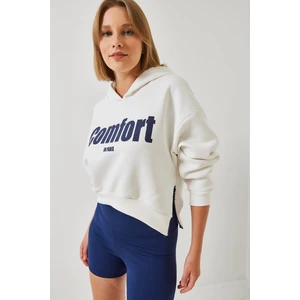 Kadın Üç Iplik Şardonlu Yanları Fermuarlı Crop Sweatshirt