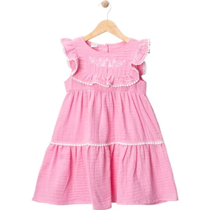 Robası Nakışlı Müslin Elbise Pembe