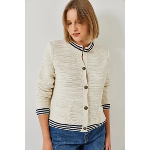 Kadın Düğmeli Cep Detaylı Triko Hırka