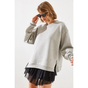 Kadın Bisiklet Yaka Şardonlu Fermuar Detaylı Basic Sweatshirt