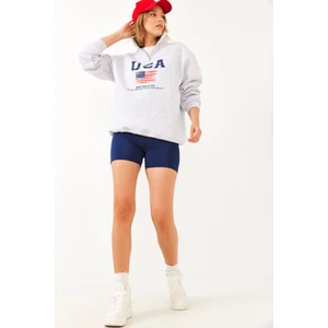 Kadın Arım Fermuarlı Usa Baskılı Dik Yaka Sweatshirt