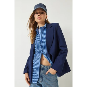 Kadın Vatkalı Astarı Çizgili Çilek Kumaş Blazer Ceket