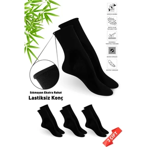 Premium Lastiksiz Sıkma Yapmayan Siyah Renk Dikişsiz Kadın Bambu Soket Çorap - 36-40 - 371SYH-3LU