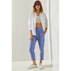Çizgili Lastik Bel Bağlamalı Havuç Pantolon