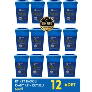 Han Plus Sıfır Atık Kutusu – Etiketli Kağıt Atık Geri Dönüşüm Kutusu (Mavi) - 3 SET TOPLAM 12 ADET