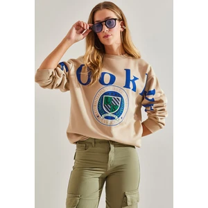 Kadın Baskılı Üç Iplik Şardonlu Sweatshirt