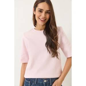 Kadın Bisiklet Yaka Vatkalı Pamuklu Basic T-Shirt