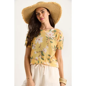 Kadın Bisiklet Yaka Desenli Dijital Baskılı Regular Yazlık Örme T-Shirt